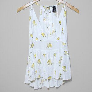 Forever 21 Sleeveless Babydoll Top White Yellow Floral Spring Coquette Boho S